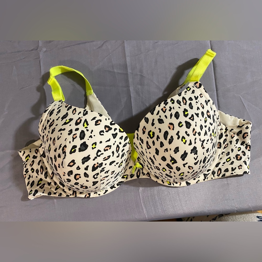 TORRID Neon Leopard Print Smoothing Push Up Plunge Bra 46C #2054